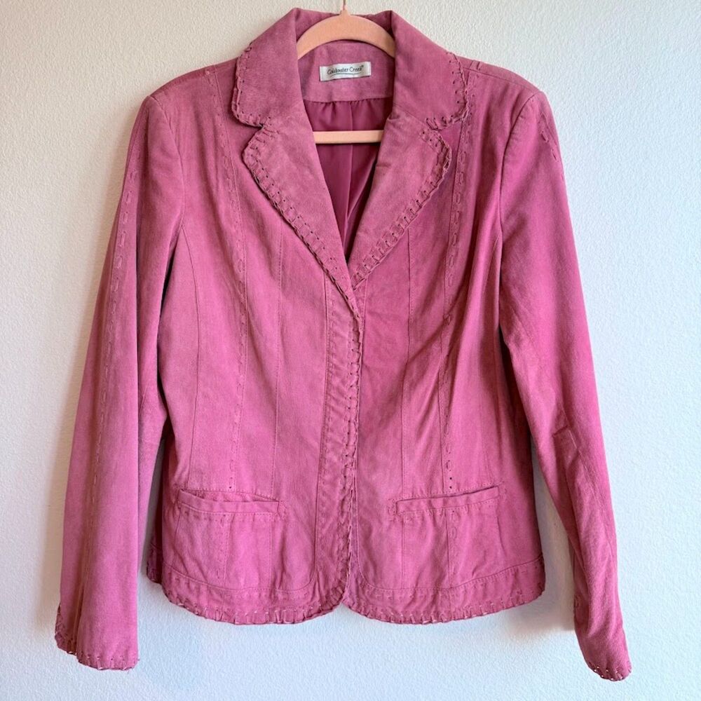 Vintage Coldwater Creek Genuine Suede Trim Leather Blazer Jacket in Pink size M